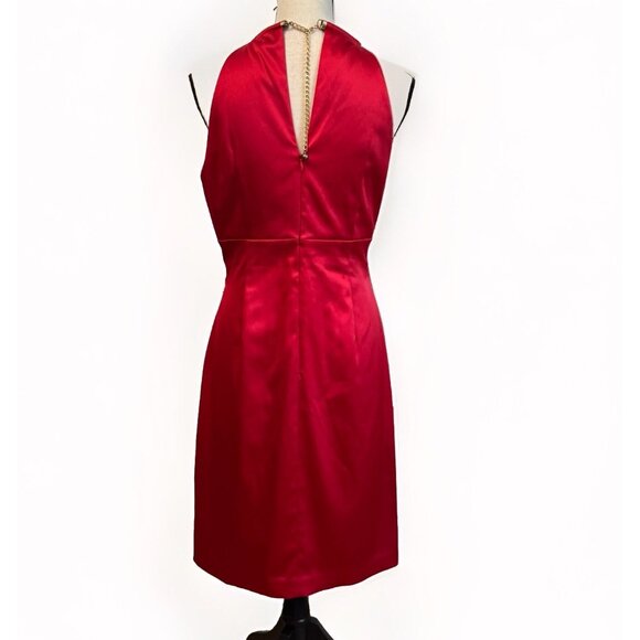 Eliza J Red Halter Dress 10 Satin Sheath Gold Chain Neck Evening Holiday Party - Picture 10 of 12